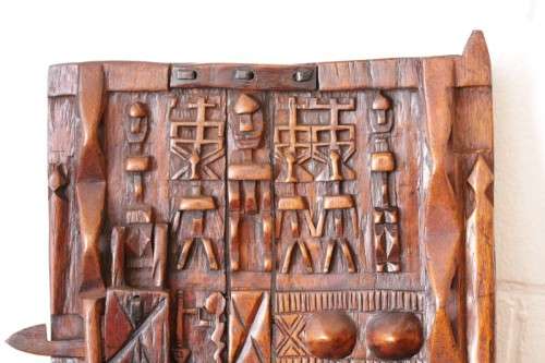 **RS17** Rare hand carved vintage/ antique? West African (Mali) Dogon granary door w/ sliding latch