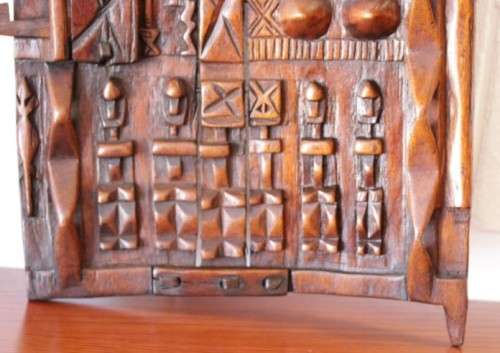 **RS17** Rare hand carved vintage/ antique? West African (Mali) Dogon granary door w/ sliding latch