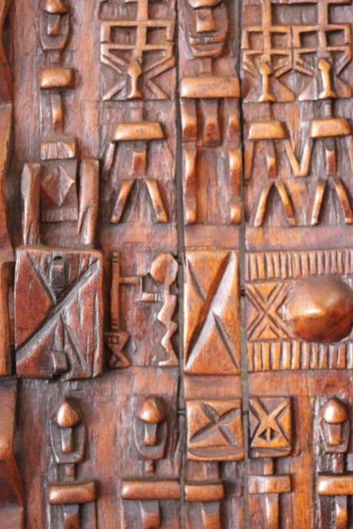 **RS17** Rare hand carved vintage/ antique? West African (Mali) Dogon granary door w/ sliding latch