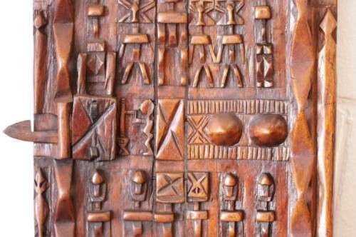 **RS17** Rare hand carved vintage/ antique? West African (Mali) Dogon granary door w/ sliding latch