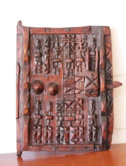 **RS17** A hand carved vintage/ antique? West African (Mali) Dogon granary door w/ sliding latch