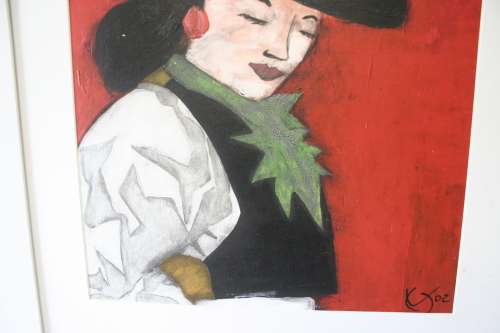 **RS17** A large and colourful original signed "Michaloo" oil painting of a Spanish lady with a hat