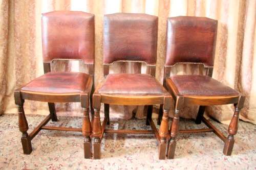 **RS17** An stunning vintage Oak 6-seater (92 x 182cm) dining room table w 6 leather chairs!