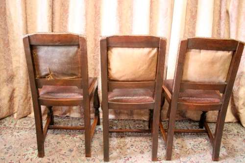 **RS17** An stunning vintage Oak 6-seater (92 x 182cm) dining room table w 6 leather chairs!