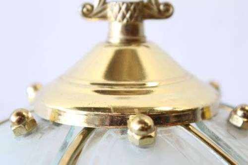 A lovely parlour table lamp with a glass panelled shade and brass-finished base - stunning on a desk