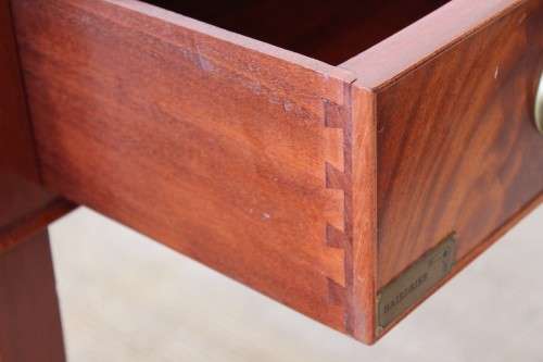 **RS17** Wonderful vintage Mahogany Regency-style desk with double drawers and fluted legs!!