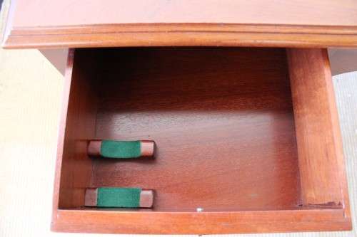 **RS17** Wonderful vintage Mahogany Regency-style desk with double drawers and fluted legs!!