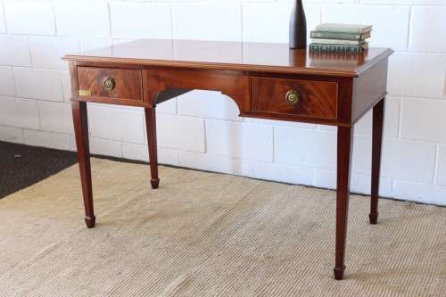 **RS17** Wonderful vintage Mahogany Regency-style desk with double drawers and fluted legs!!