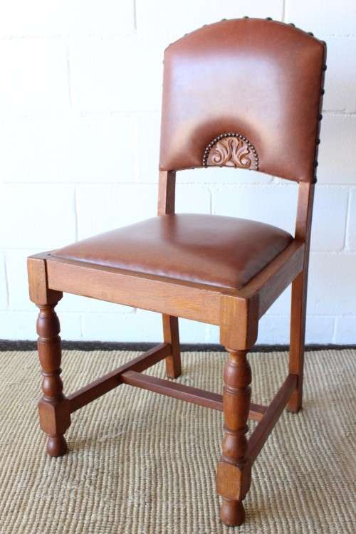 4x incredible vintage carved oak occasional dining chairs with faux leather seats - price per chair