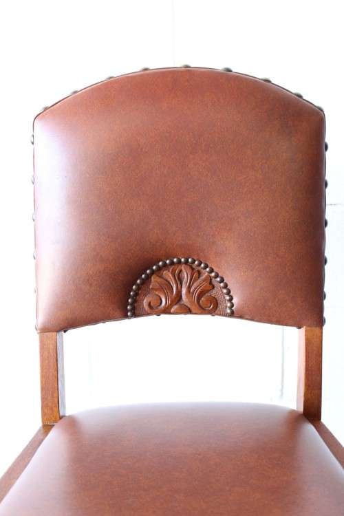 4x incredible vintage carved oak occasional dining chairs with faux leather seats - price per chair