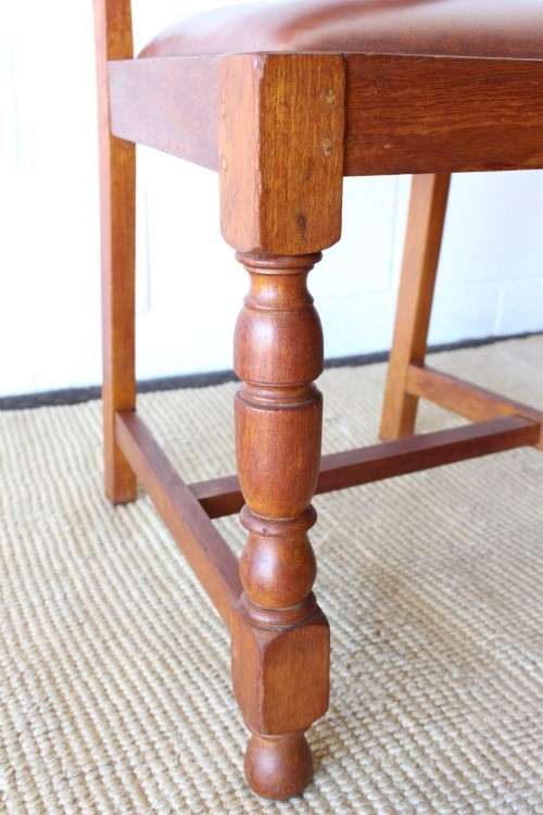 4x incredible vintage carved oak occasional dining chairs with faux leather seats - price per chair