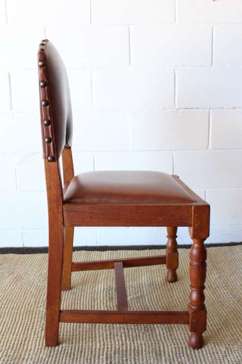 4x incredible vintage carved oak occasional dining chairs with faux leather seats - price per chair