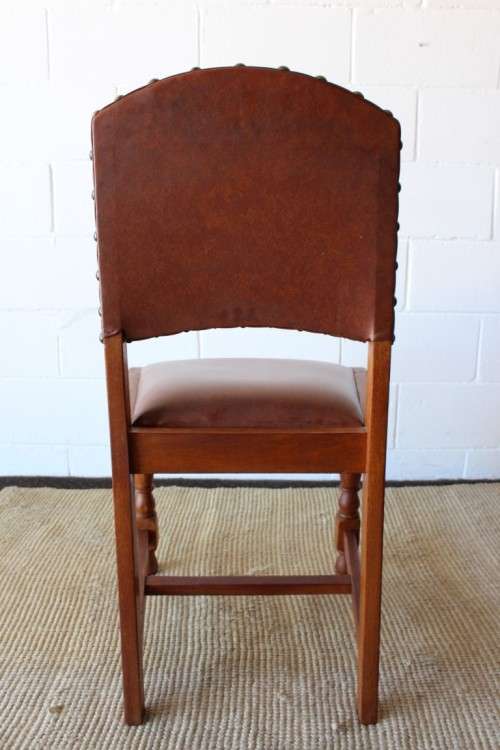 4x incredible vintage carved oak occasional dining chairs with faux leather seats - price per chair