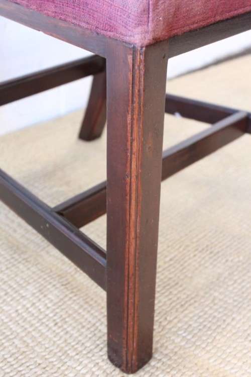 **RS17** An awesome set of five vintage upholstered carved Mahogany square-back dining chairs
