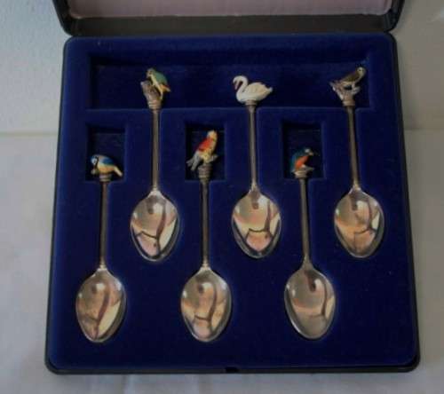 A superb set of six WAPW Great Britain silver plated 3D bird tip teaspoons in original box.
