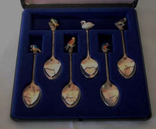 A superb set of six WAPW Great Britain silver plated 3D bird tip teaspoons in original box.