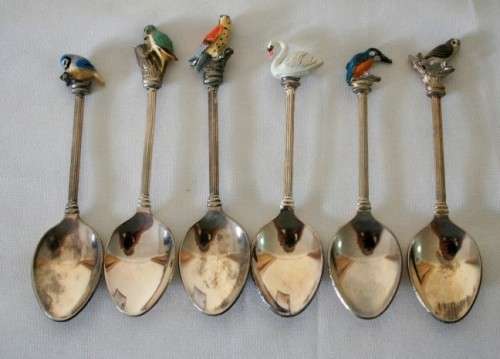 A superb set of six WAPW Great Britain silver plated 3D bird tip teaspoons in original box.