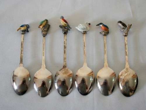 A superb set of six WAPW Great Britain silver plated 3D bird tip teaspoons in original box.