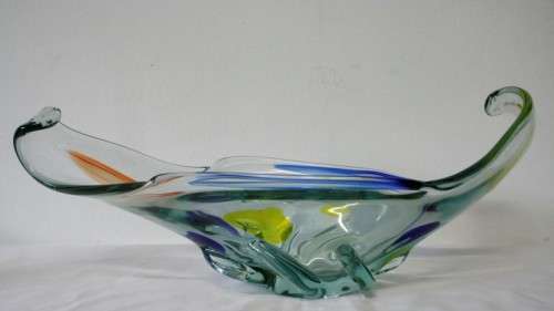 An exceptional beautiful & colourful vintage Murano of Italy hand blown glass boat centre bowl!