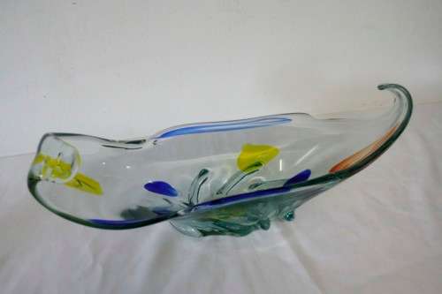 An exceptional beautiful & colourful vintage Murano of Italy hand blown glass boat centre bowl!