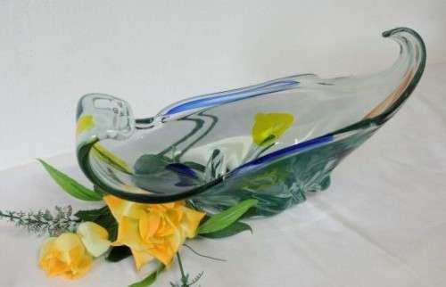 An exceptional beautiful & colourful vintage Murano of Italy hand blown glass boat centre bowl!