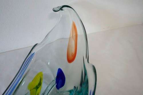 An exceptional beautiful & colourful vintage Murano of Italy hand blown glass boat centre bowl!