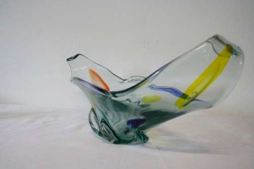 An exceptional beautiful & colourful vintage Murano of Italy hand blown glass boat centre bowl!