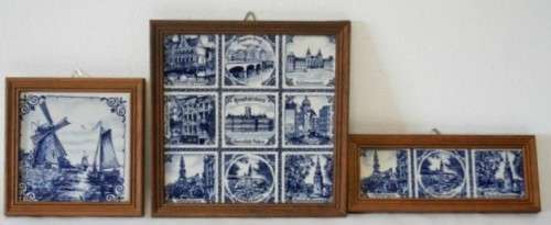 3 stunning hand painted blue & white Delft Blauw of Holland porcelain framed tiles.1 price for all 3