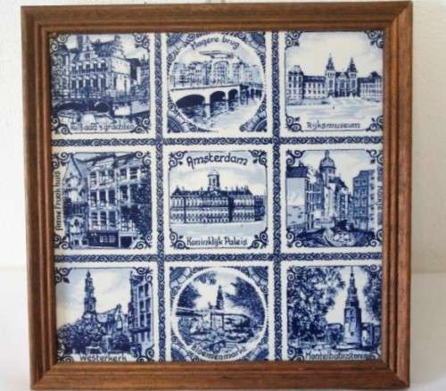 3 stunning hand painted blue & white Delft Blauw of Holland porcelain framed tiles.1 price for all 3