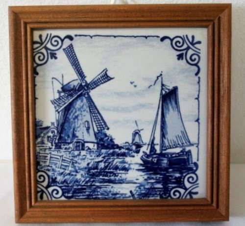 3 stunning hand painted blue & white Delft Blauw of Holland porcelain framed tiles.1 price for all 3
