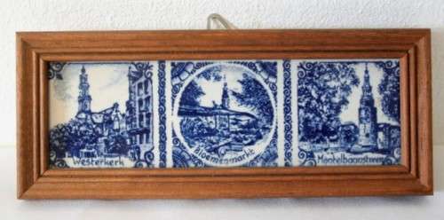 3 stunning hand painted blue & white Delft Blauw of Holland porcelain framed tiles.1 price for all 3