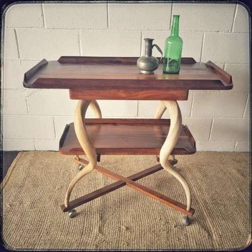 **RS17** A superbly made African blackwood 2-tier drinks/ tea trolley w/ stunning Kudu horn supports