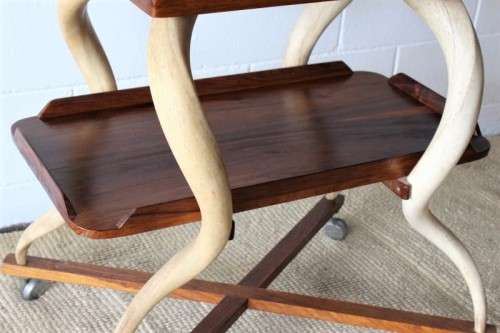 **RS17** A superbly made African blackwood 2-tier drinks/ tea trolley w/ stunning Kudu horn supports