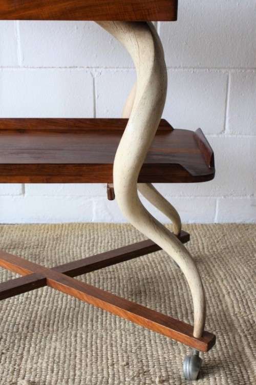 **RS17** A superbly made African blackwood 2-tier drinks/ tea trolley w/ stunning Kudu horn supports