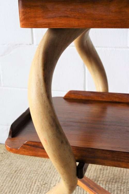 **RS17** A superbly made African blackwood 2-tier drinks/ tea trolley w/ stunning Kudu horn supports