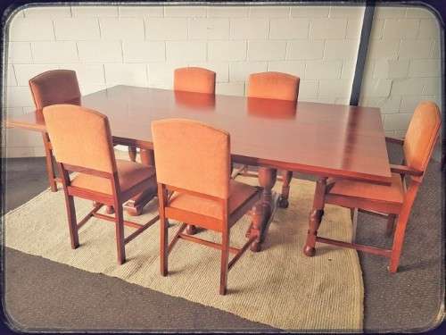 A stunning Sapele wood & Mahogany wood combination 6-seater dining suite with carver chairs