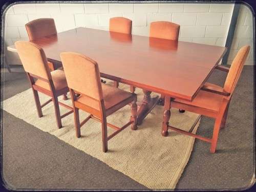 A stunning Sapele wood & Mahogany wood combination 6-seater dining suite with carver chairs