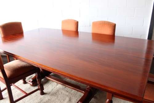 A stunning Sapele wood & Mahogany wood combination 6-seater dining suite with carver chairs