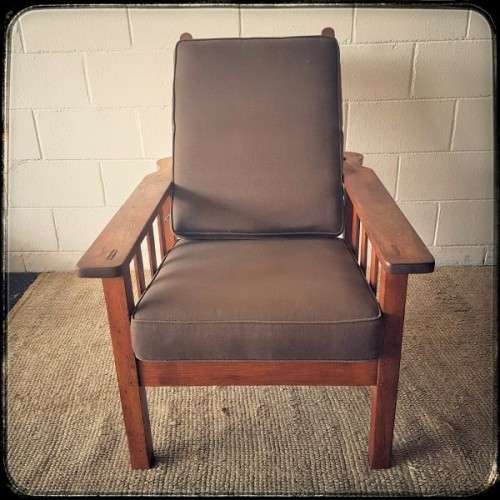 Stunning vintage solid oak Morris chair w/ upholstered cushions in a brown fabric - price/ chair