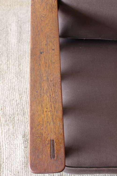 Stunning vintage solid oak Morris chair w/ upholstered cushions in a brown fabric - price/ chair