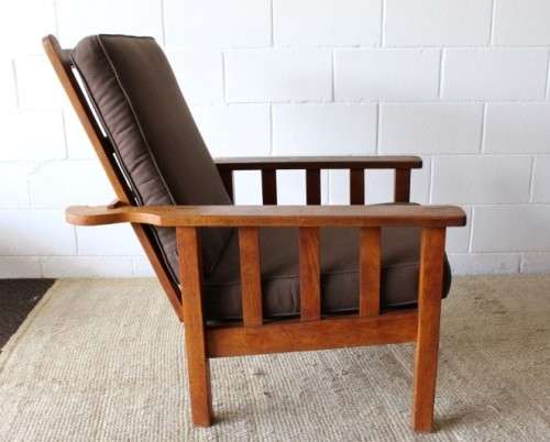 Stunning vintage solid oak Morris chair w/ upholstered cushions in a brown fabric - price/ chair