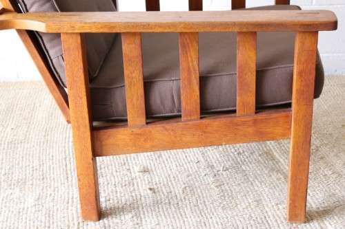 Stunning vintage solid oak Morris chair w/ upholstered cushions in a brown fabric - price/ chair