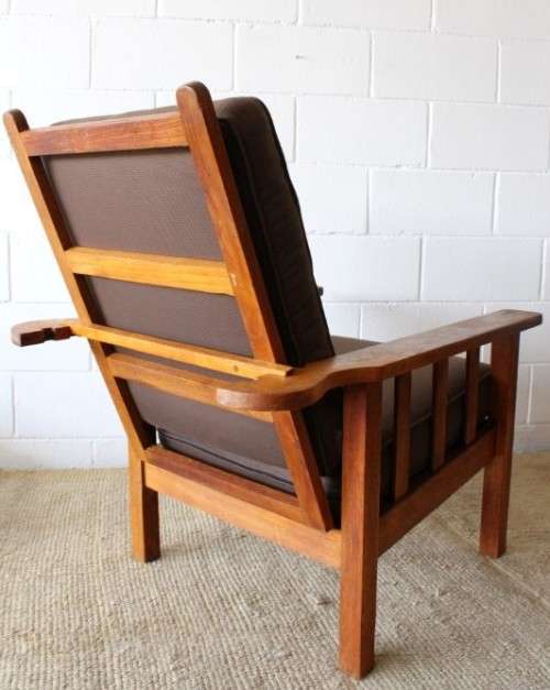 Stunning vintage solid oak Morris chair w/ upholstered cushions in a brown fabric - price/ chair