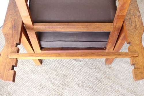 Stunning vintage solid oak Morris chair w/ upholstered cushions in a brown fabric - price/ chair