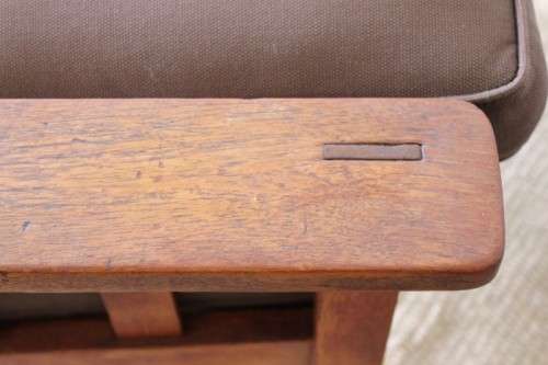 Stunning vintage solid oak Morris chair w/ upholstered cushions in a brown fabric - price/ chair