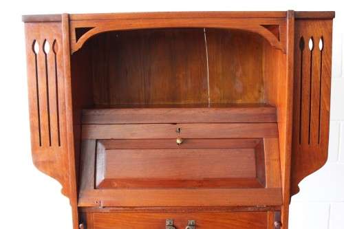 A magnificent unusual (c.1900) "Arts and Crafts Movement" solid Teak fall front writing bureau - WOW