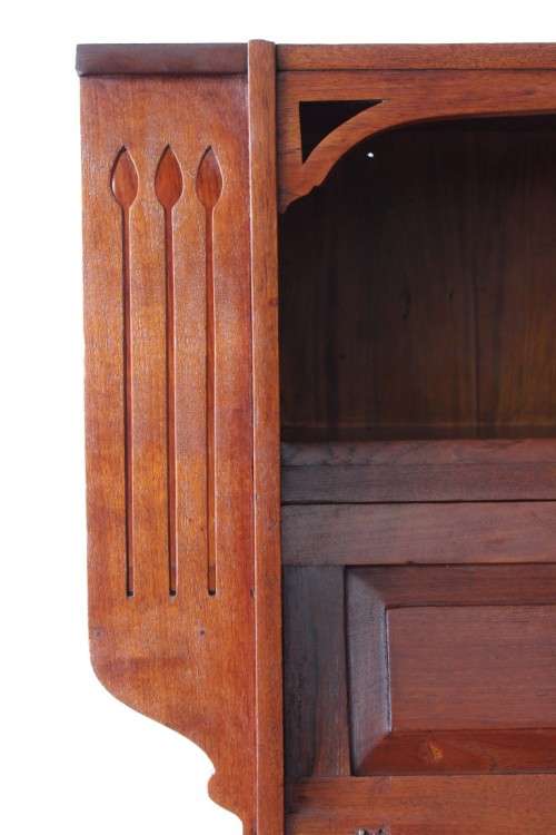 A magnificent unusual (c.1900) "Arts and Crafts Movement" solid Teak fall front writing bureau - WOW