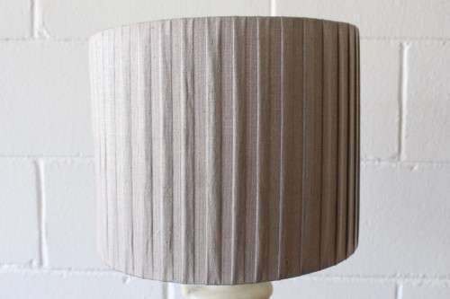 A wonderful vintage/ antique? white Italian marble table lamp with a silver/ grey fabric lamp shade