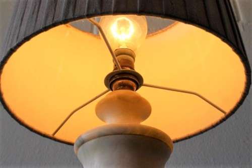 A wonderful vintage/ antique? white Italian marble table lamp with a silver/ grey fabric lamp shade