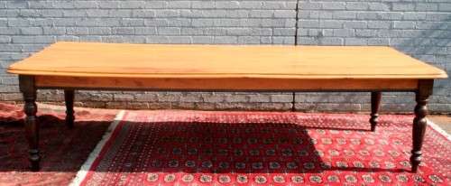 A spectacular x-long 10 seater Yellow wood & Imbuia dining room/ boardroom table in good condition